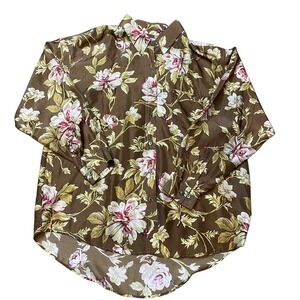 Whistles 100% Silk Brown Floral Long Sleeve Button Up Shirt Womens Size‎ L
